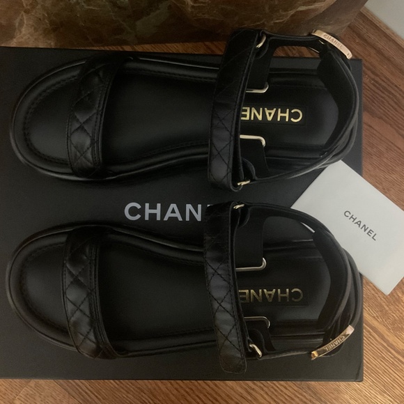 CHANEL Black Lambskin Quilted CC Logo Platform Sandals - Picture 7 of 7